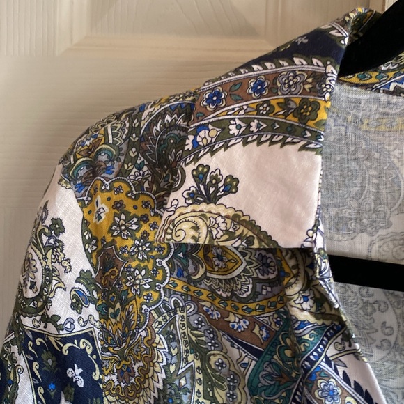 Magaschoni NWT Linen Collared Long Sleeve Button Cuff Tie-Wrap Midi Dress 8 - Picture 10 of 13